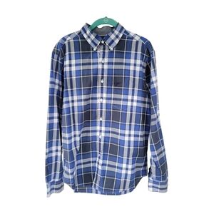 American Eagle Plaid Button Down Shirt M Blue Classic Fit Preppy Academia